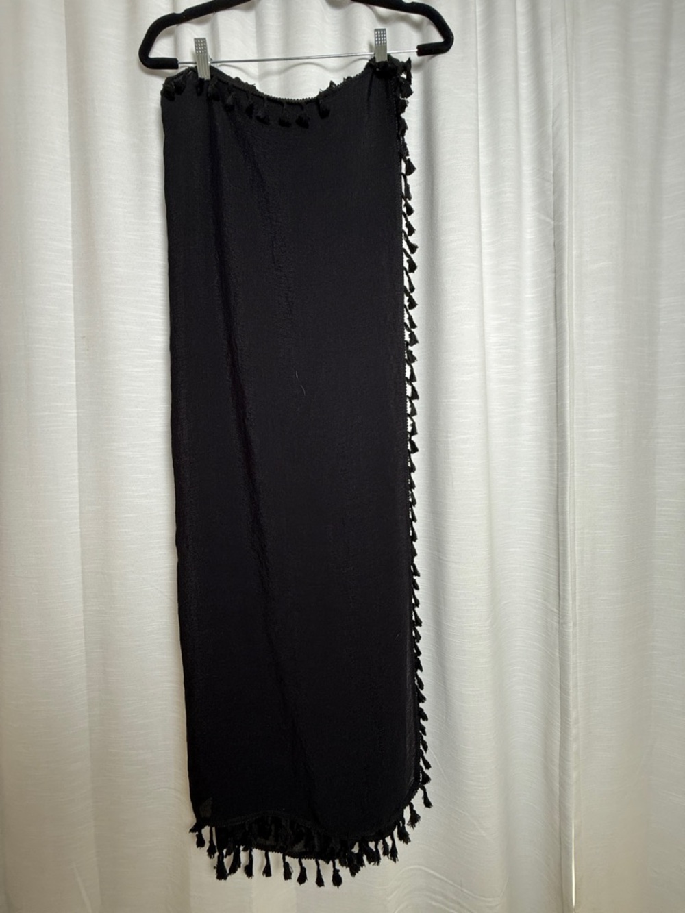 Black Tassel Sarong Cover Up Multi Way Wrap Skirt Dress Beach Resort | Size O/S - Picture 10 of 12
